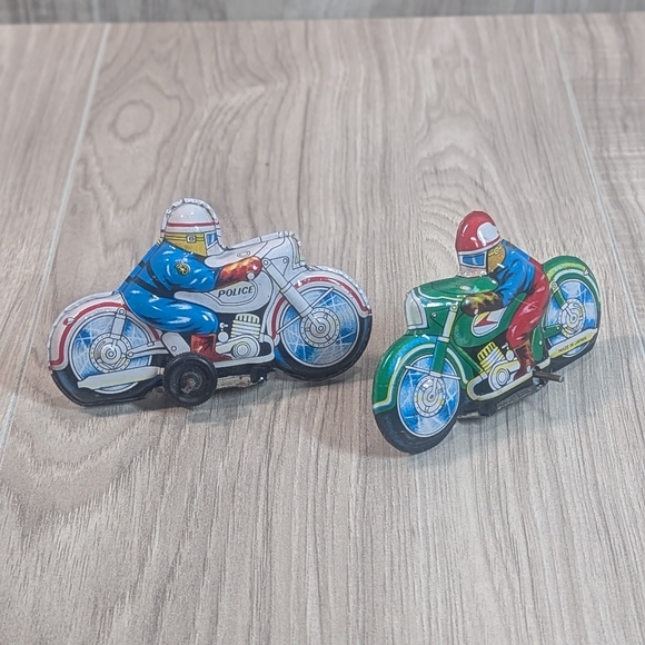 Vintage Tin Litho Friction Racing Motorcycle Bike Toys Made In